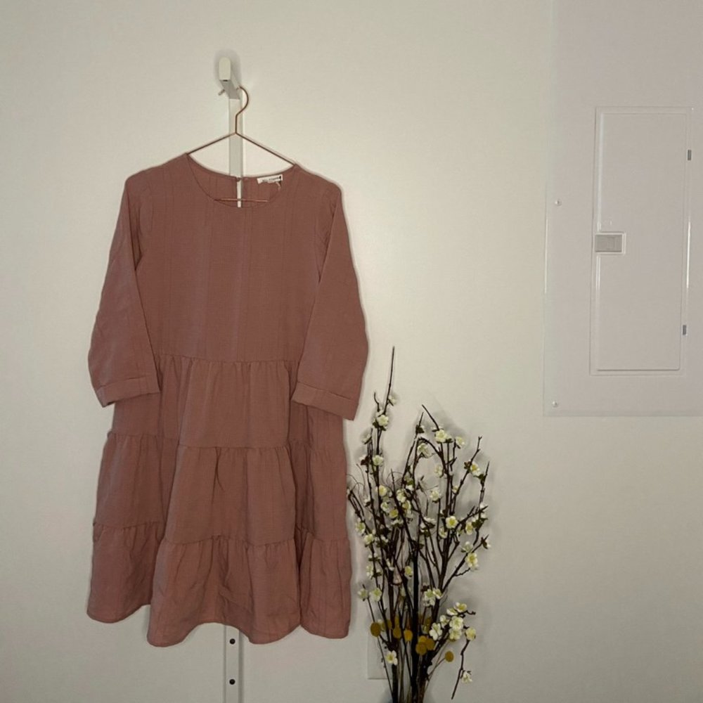 Blush Long Sleeve Tiered Dress